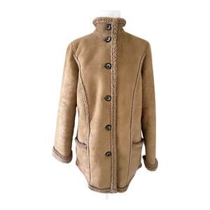 Vintage LL Bean Womens Brown Faux Suede Sherpa Lined Coat Jacket Size XS